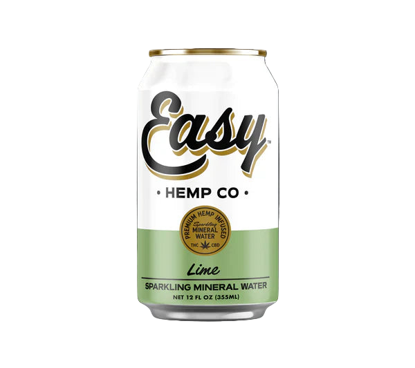 A can of Easy Hemp Co. Grapefruit Sparkling Mineral Water with a white and pink color scheme.