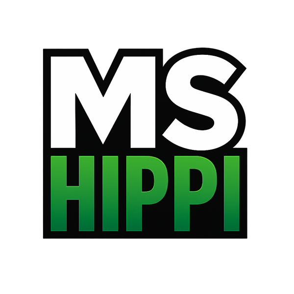 Logo with 'MS HIPPI' text on a white background